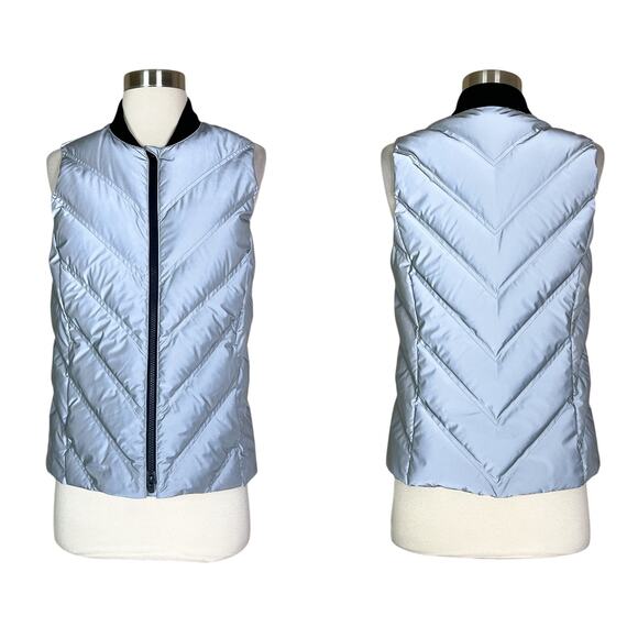 Athleta | Inlet Reflective Silver Grey Goose Down Zip Pocket Puffer Vest S EUC - Picture 1 of 14